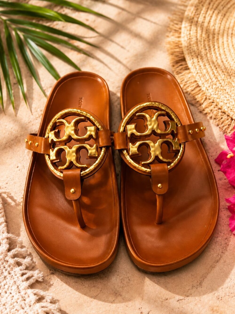 TORY BURCH MILLER CLOUD SANDALS in BOURBON/VINTAGE PLAQUE Size 7